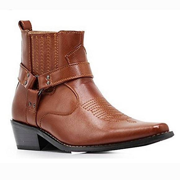 🆕️ ALBERTO FELLINI Western Harness Brown Ankle Zip Boots MENS SIZE: 8.5 - Picture 1 of 16